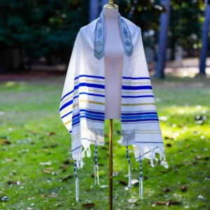 Tallit | The Prayer Shawl, blue and gold acrylic